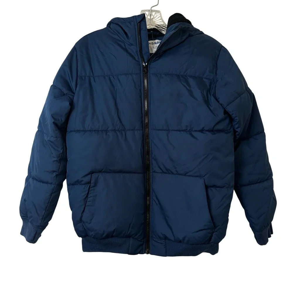 Old Navy Boys XL 14-16 Navy Blue Water-Resistant Hooded Puffer‎ Jacket NWT
